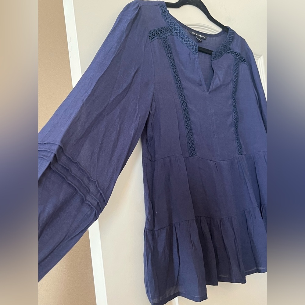 Zac & Rachel Women's Navy Blue Rayon Blend Boho Top Size Medium - Picture 5 of 13